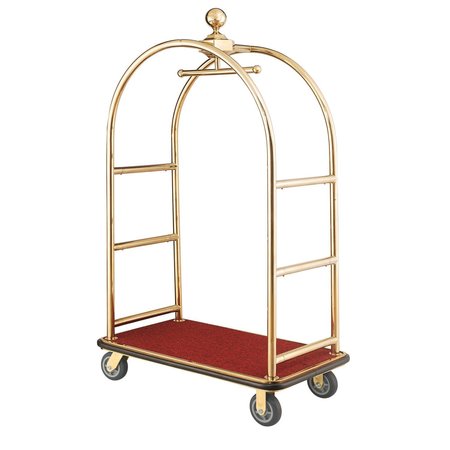GLOBAL INDUSTRIAL Gold Stainless Steel Bellman Cart Curved Uprights 6 Rubber Casters, 41-1/4L x 24W x 73H 985118GD